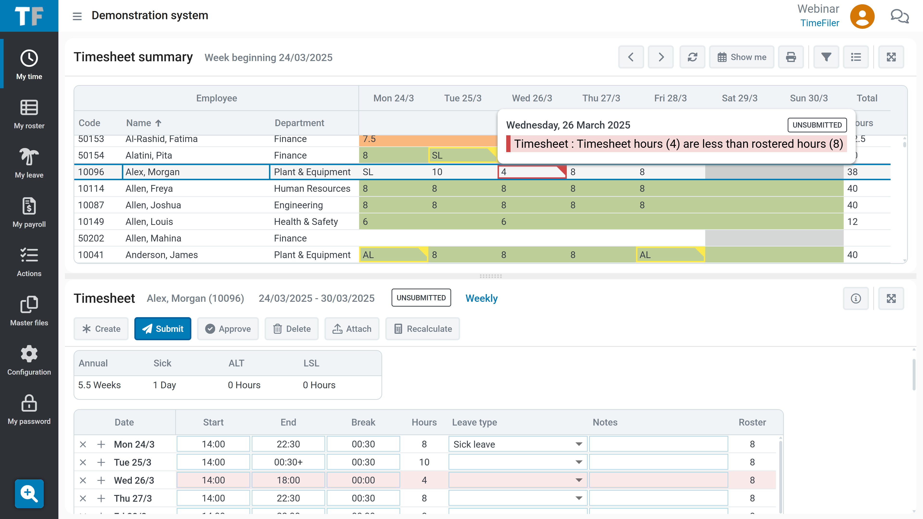 11 timesheet summary