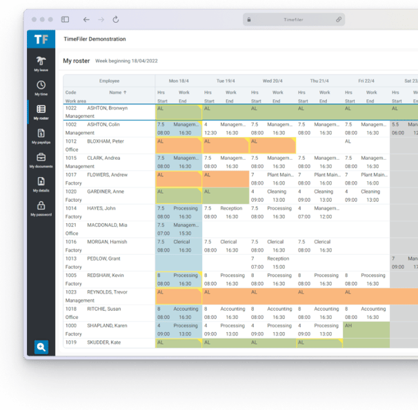 Timefiler Rosters Mockup